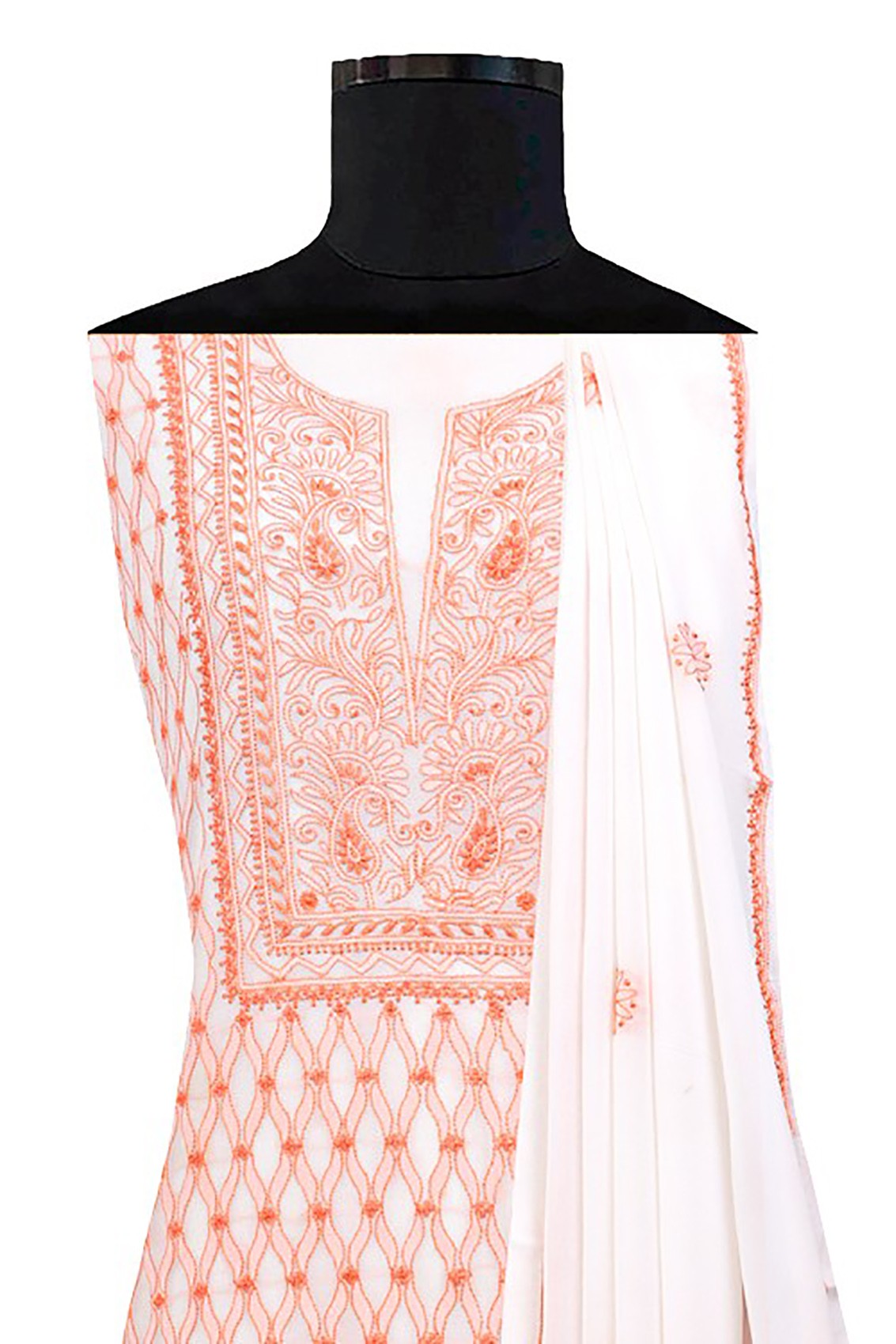 Ada Hand Embroidered White Pure Georgette Lucknowi Chikankari Unstitched Kurta Dupatta Set A292104