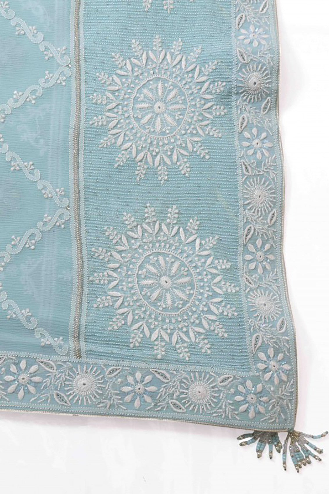 Ada Hand Embroidered Blue Chiffon Lucknowi Chikankari Dupatta With Gota Patti Work A600709