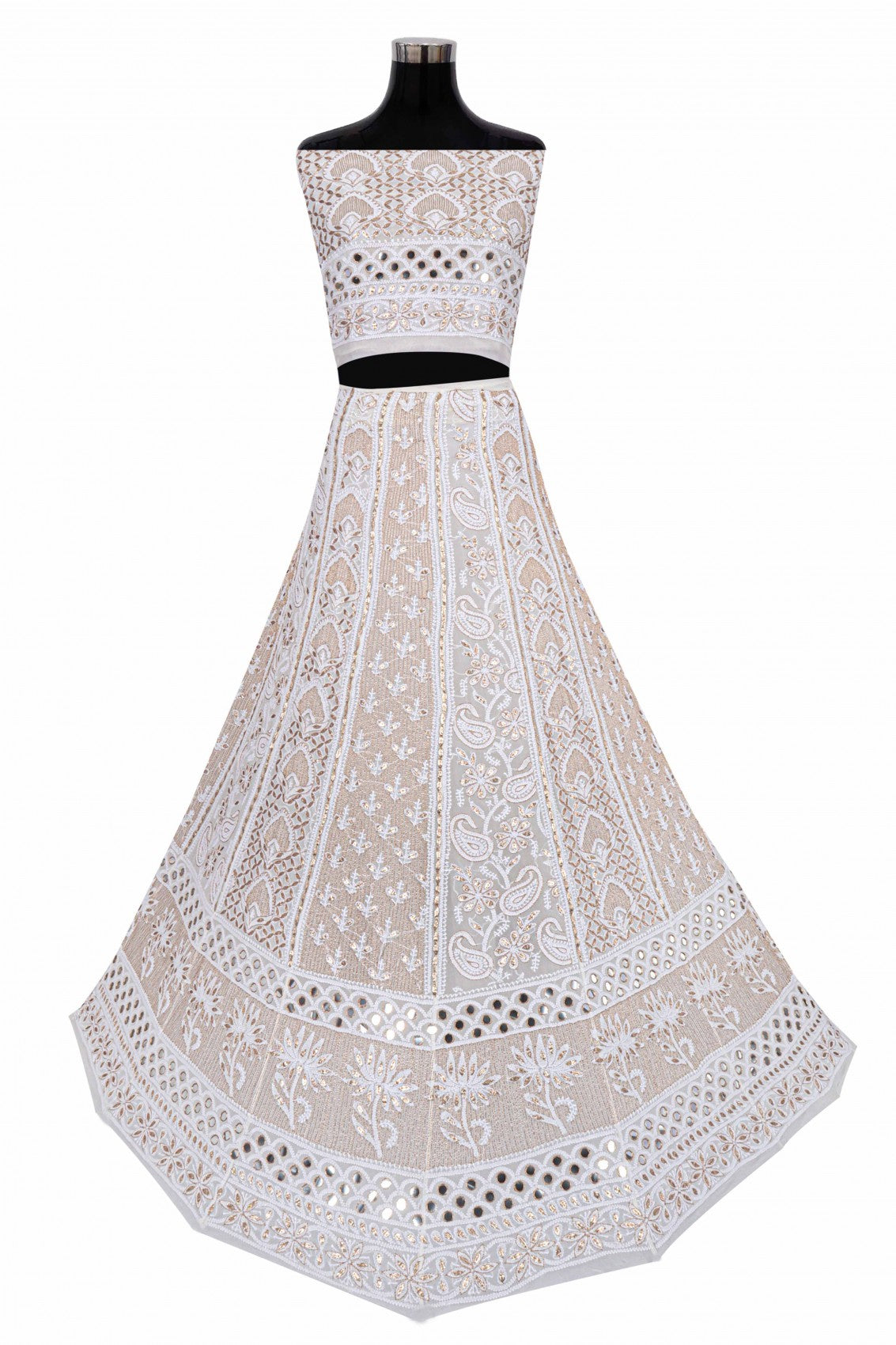 Ada Hand Embroidered White Pure Georgette Lucknowi Chikankari Lehenga Set With Gota Patti Work 01A162841