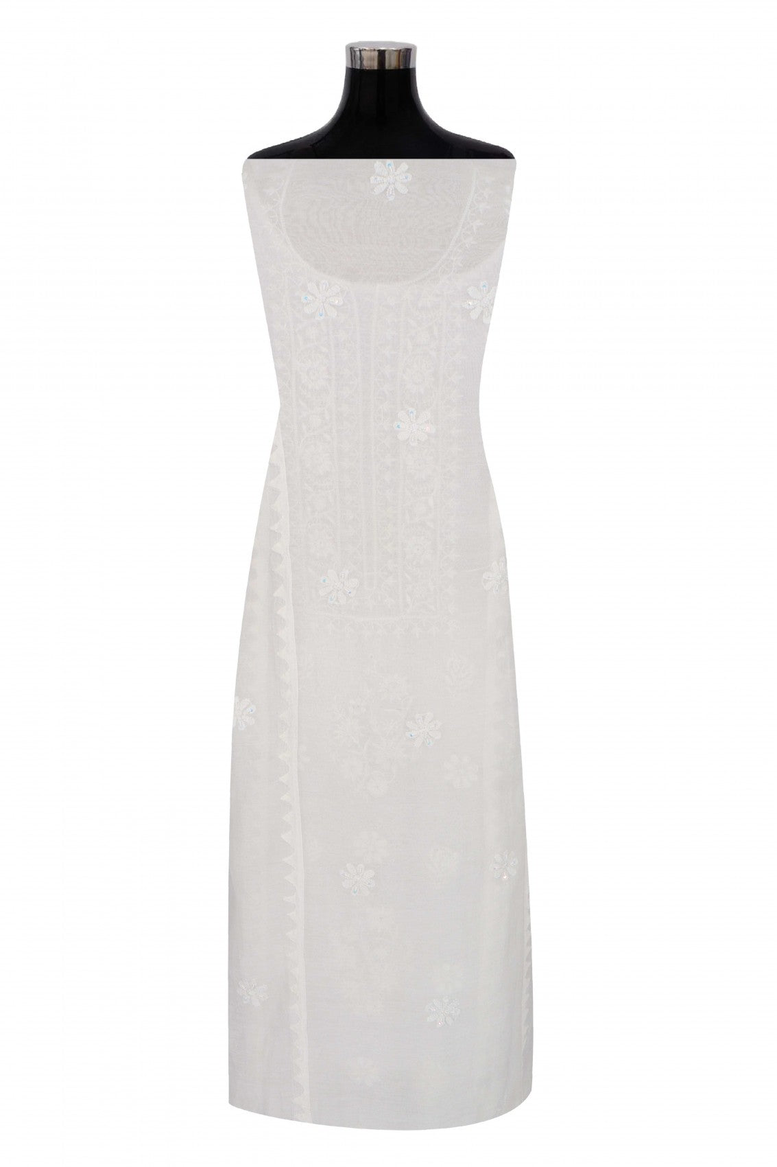 Ada Hand Embroidered Off White Chanderi Lucknowi Chikankari Unstitched Kurta Dupatta Set With Cutdana Work 01A260035