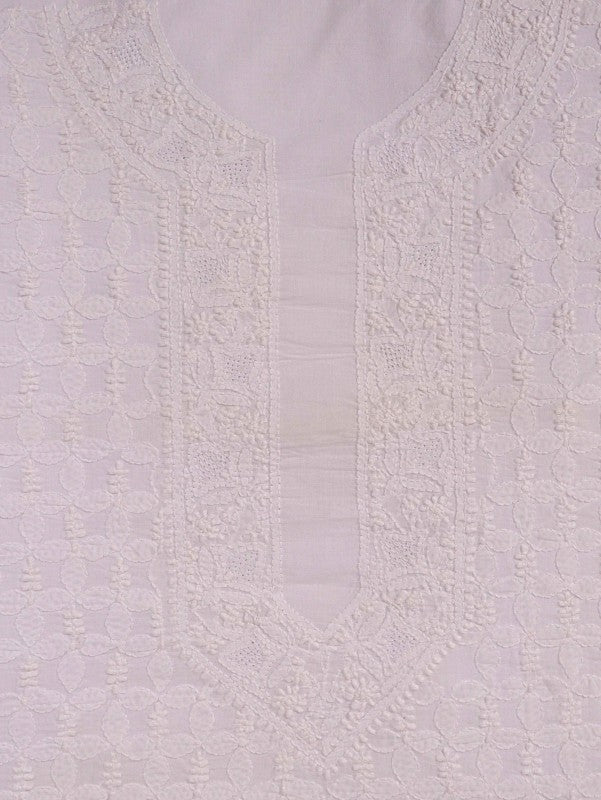 Ada Hand Embroidered White Cotton Chikan Unstitched Men's Kurta Piece A618740