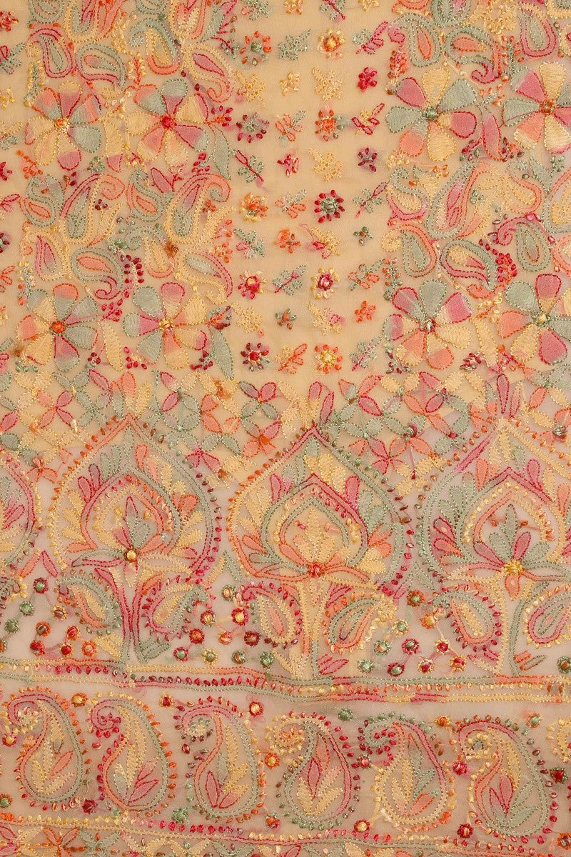 Ada Hand Embroidered Fawn Georgette Lucknowi Chikankari Unstitched Suit Piece A211178