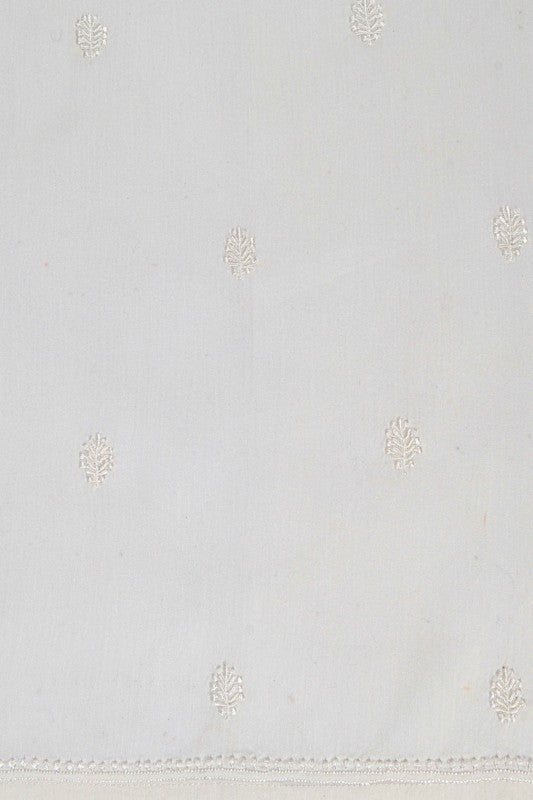 Ada Hand Embroidered White Chanderi Lucknowi Chikankari Semi-Stitched Kurta Piece A601075