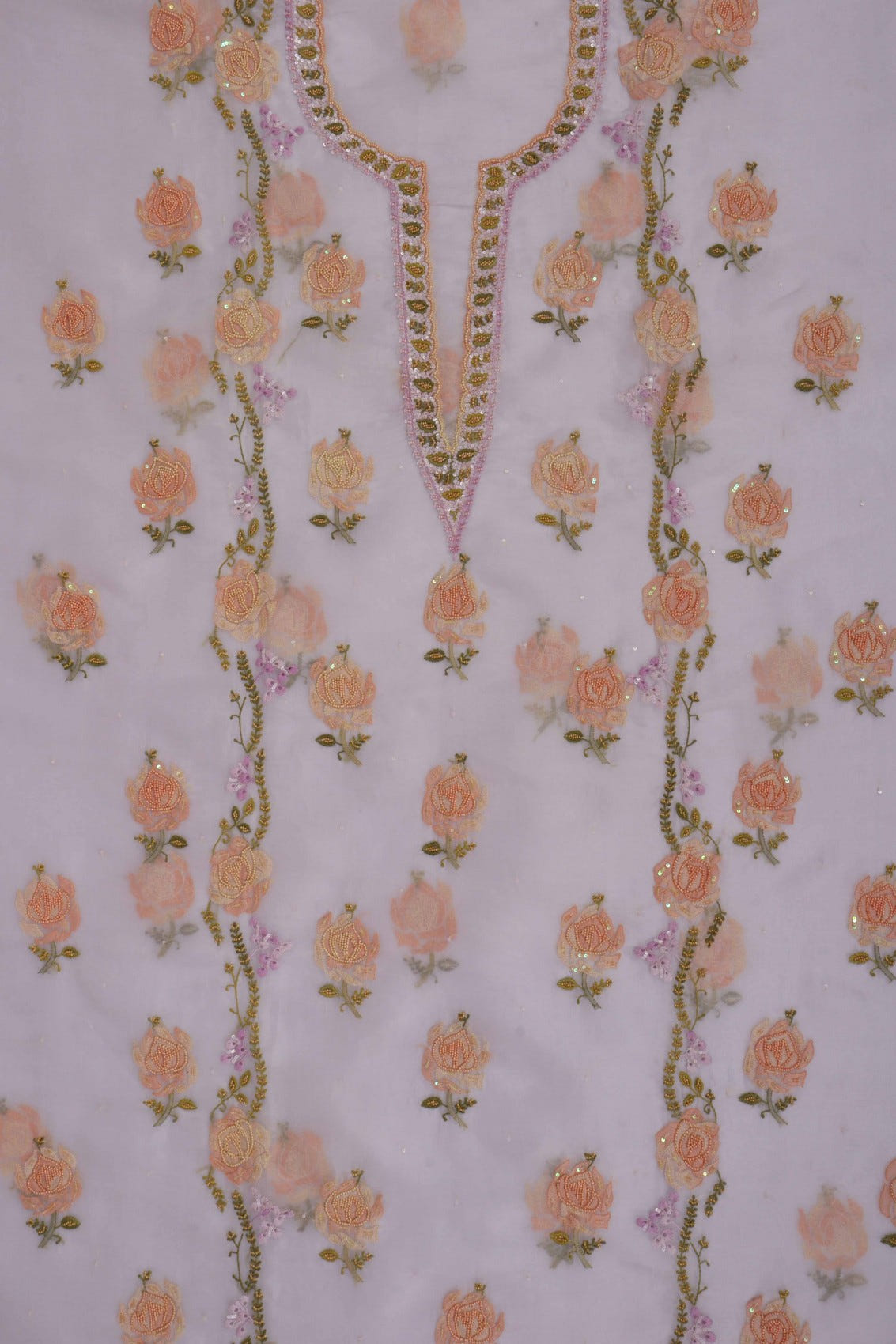 Ada Hand Embroidered Light Mauve Organza Lucknowi Chikankari Unstitched Kurta Dupatta Set With Pearl Work 01A140637
