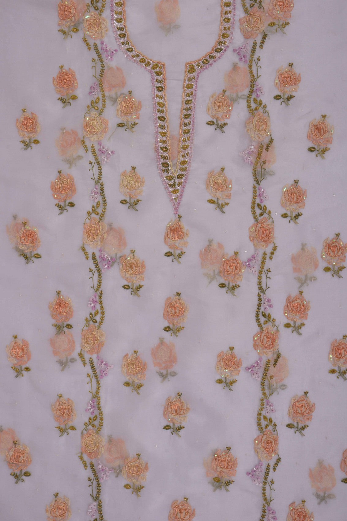 Ada Hand Embroidered Light Mauve Organza Lucknowi Chikankari Unstitched Kurta Dupatta Set With Pearl Work 01A140637