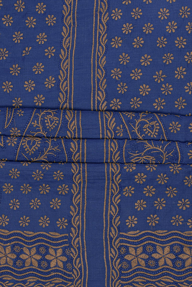 Ada Hand Embroidered Royal Blue Kota Chikan Unstitched Kurta Piece- A599630