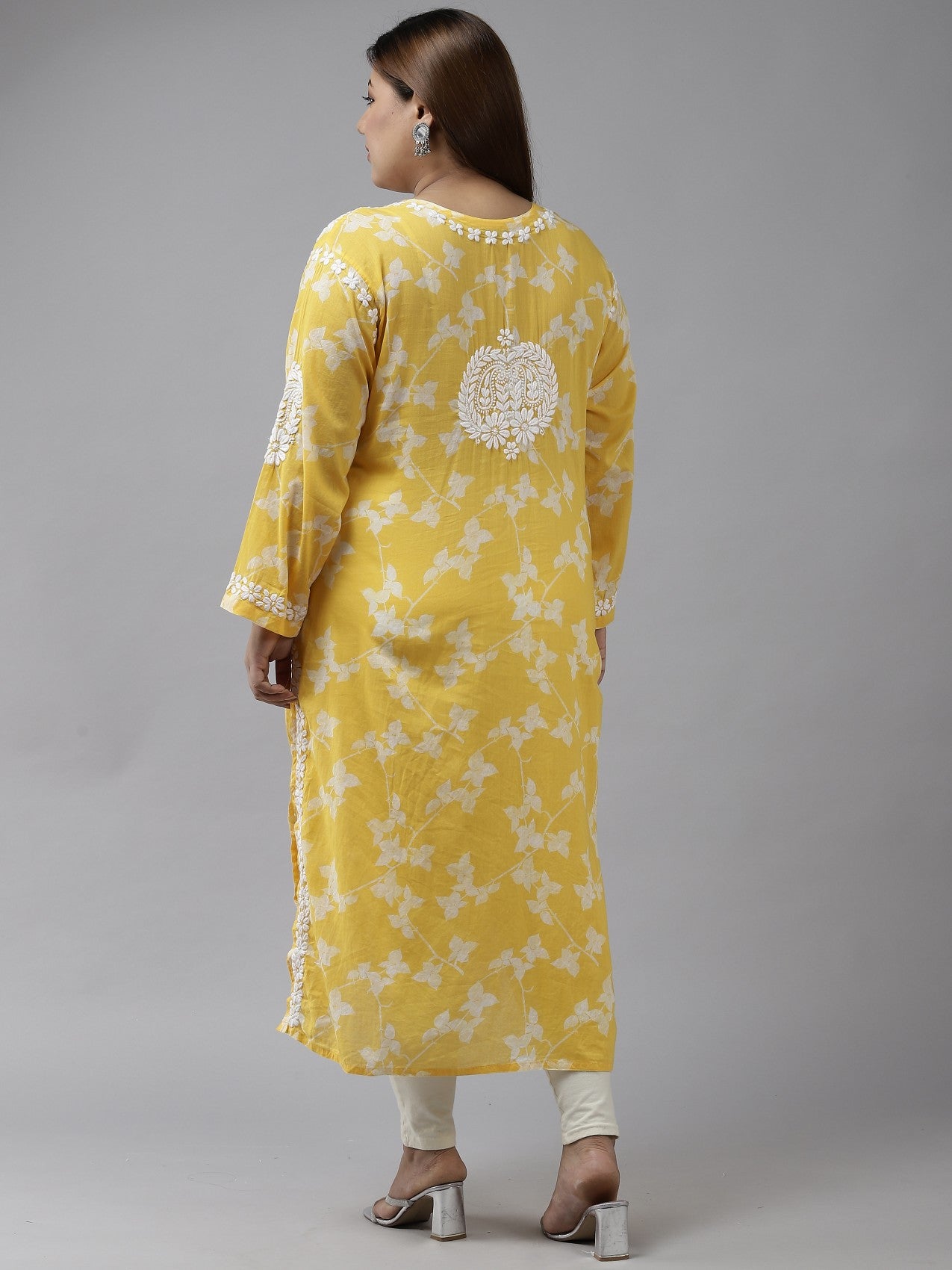 Ada Hand Embroidered Yellow Cotton Lucknowi Chikan Kurta A411268