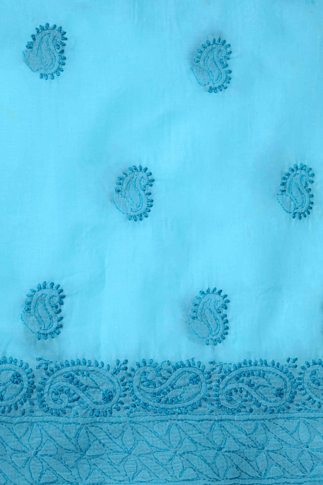 Ada Hand Embroidered Blue Cotton Lucknowi Chikankari Unstitched Suit Piece 01A127644