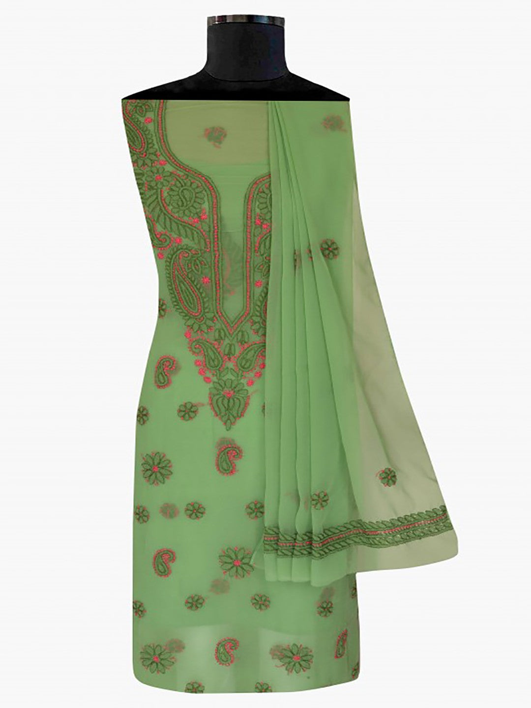 Ada Hand Embroidered Green Georgette Lucknowi Chikankari Unstitched Suit Piece A211191