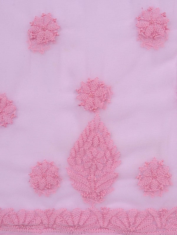 Ada Hand Embroidered Baby Pink Georgette Lucknowi Chikan Unstitched Suit Piece A211228