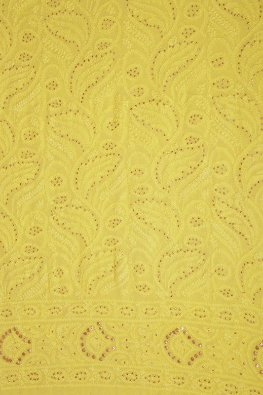 Ada Hand Embroidered Yellow Pure Georgette Lucknowi Chikankari Lehenga Set with Muqaish Work A578270