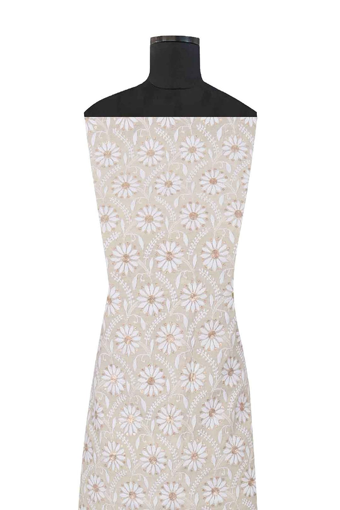 Ada Hand Embroidered Natural Fawn Tissue Lucknowi Chikankari Unstitched Kurta Piece With Zari Work 01A224333