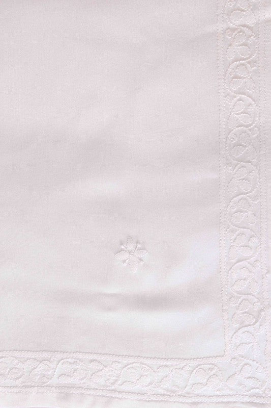 Ada Hand Embroidered White Cotton Lucknowi Chikankari Table Cover-A575960