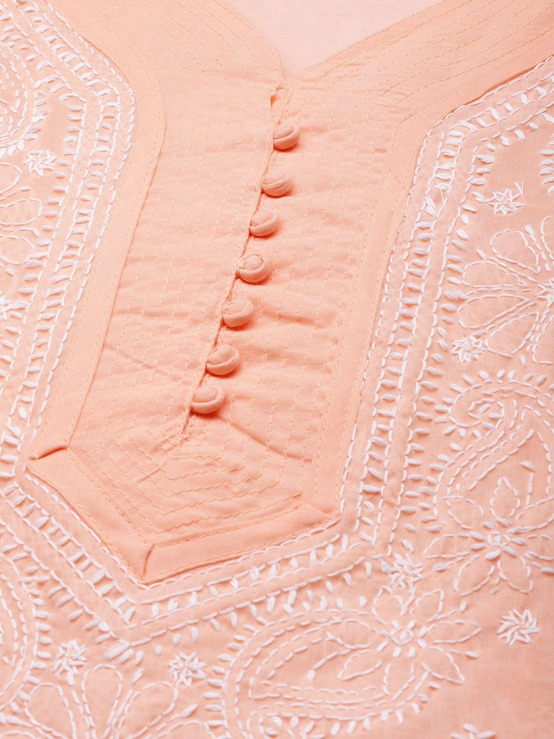 Ada Hand Embroidered Peach Cotton Lucknowi Chikankari Kurta Set A811185