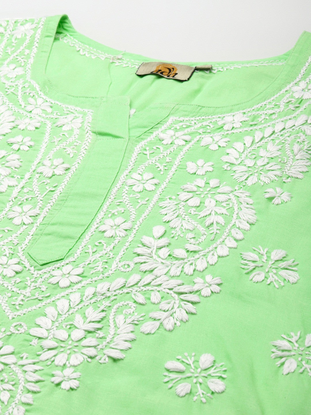 Ada Hand Embroidered Green Cotton Lucknowi Chikankari Short Kurti A911185