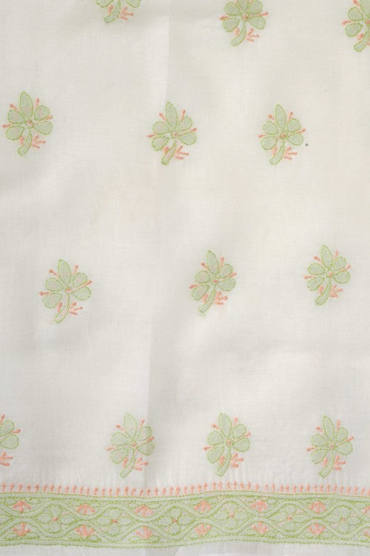 Ada Hand Embroidered Cream Cotton Lucknowi Chikan Unstitched Suit Piece-A100304