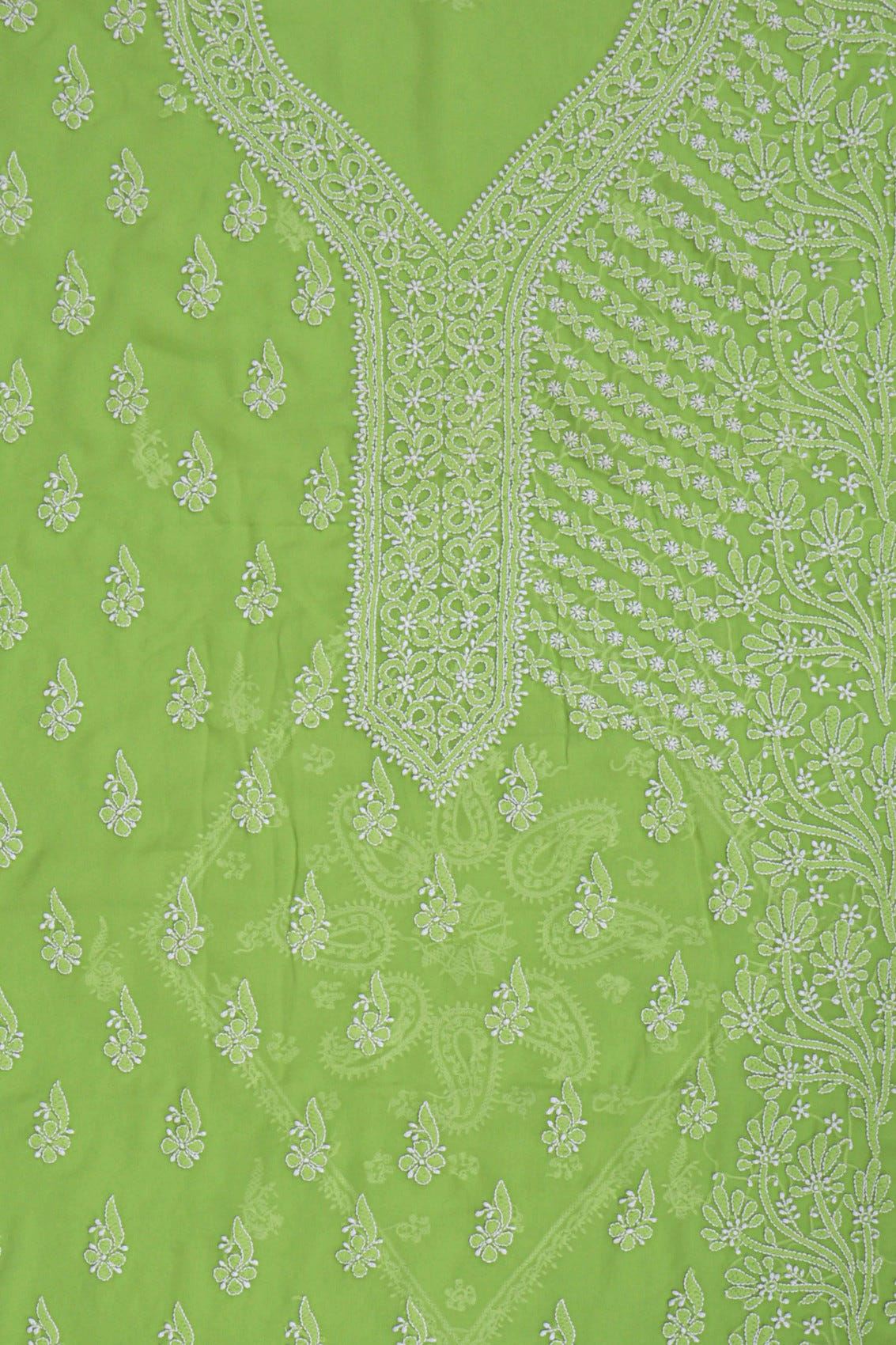 Ada Hand Embroidered Parrot Green Georgette Lucknowi Chikankari Unstitched Suit Piece A615327