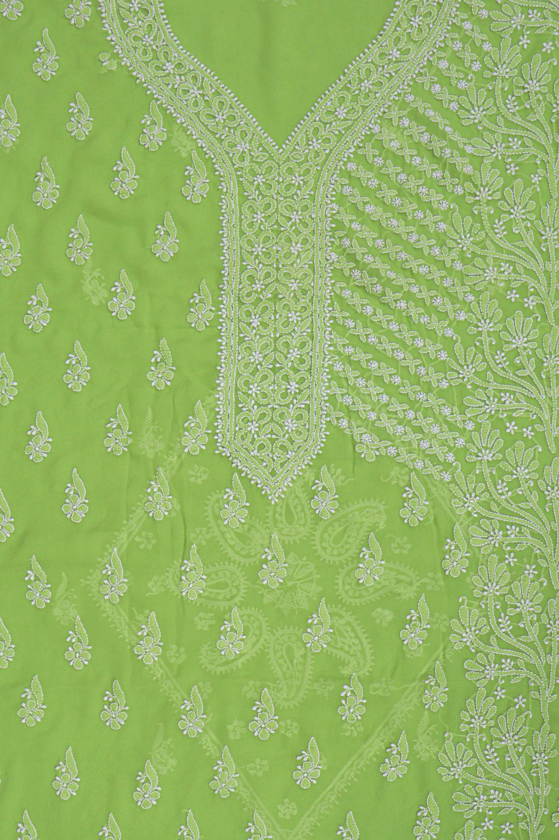 Ada Hand Embroidered Parrot Green Georgette Lucknowi Chikankari Unstitched Suit Piece A615327