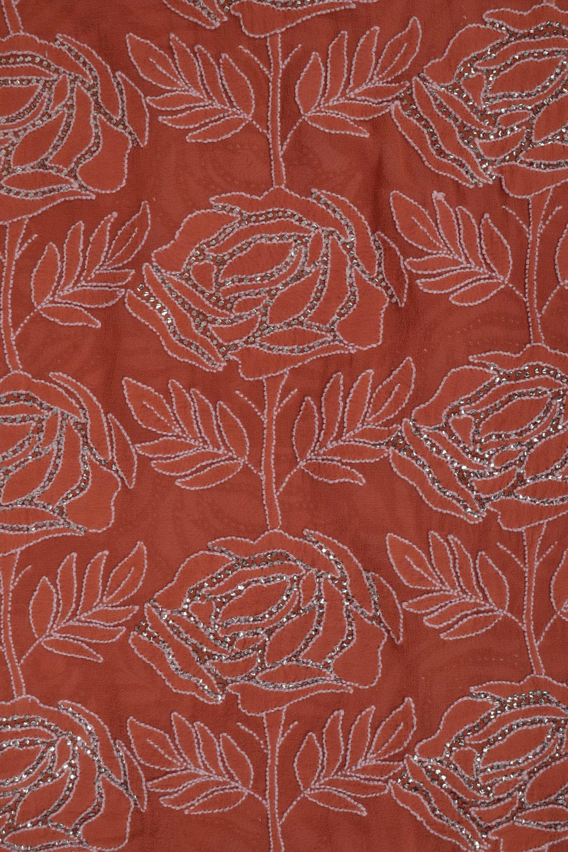 Ada Hand Embroidered Rust Pure Georgette Lucknowi Chikankari Unstitched Suit Piece With Muqaish Work A561330