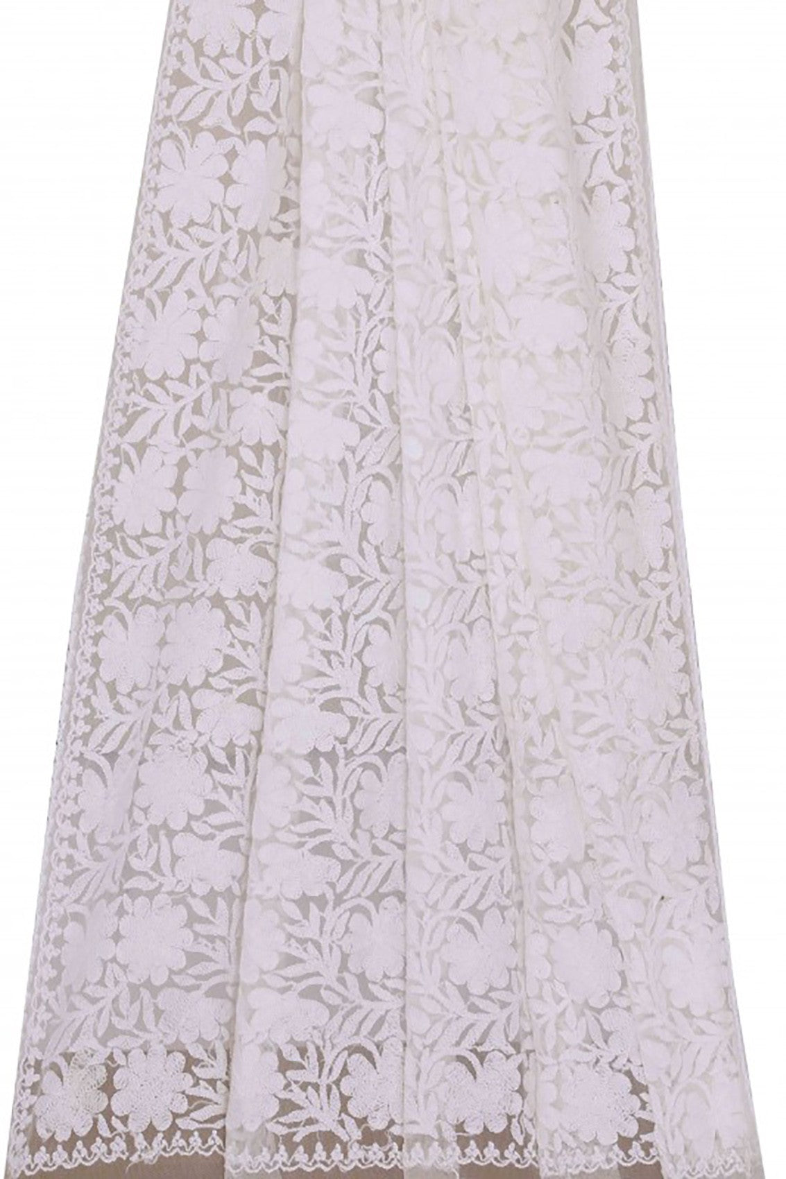 Ada Hand Embroidered White Net Lucknowi Chikankari Dupatta A567876