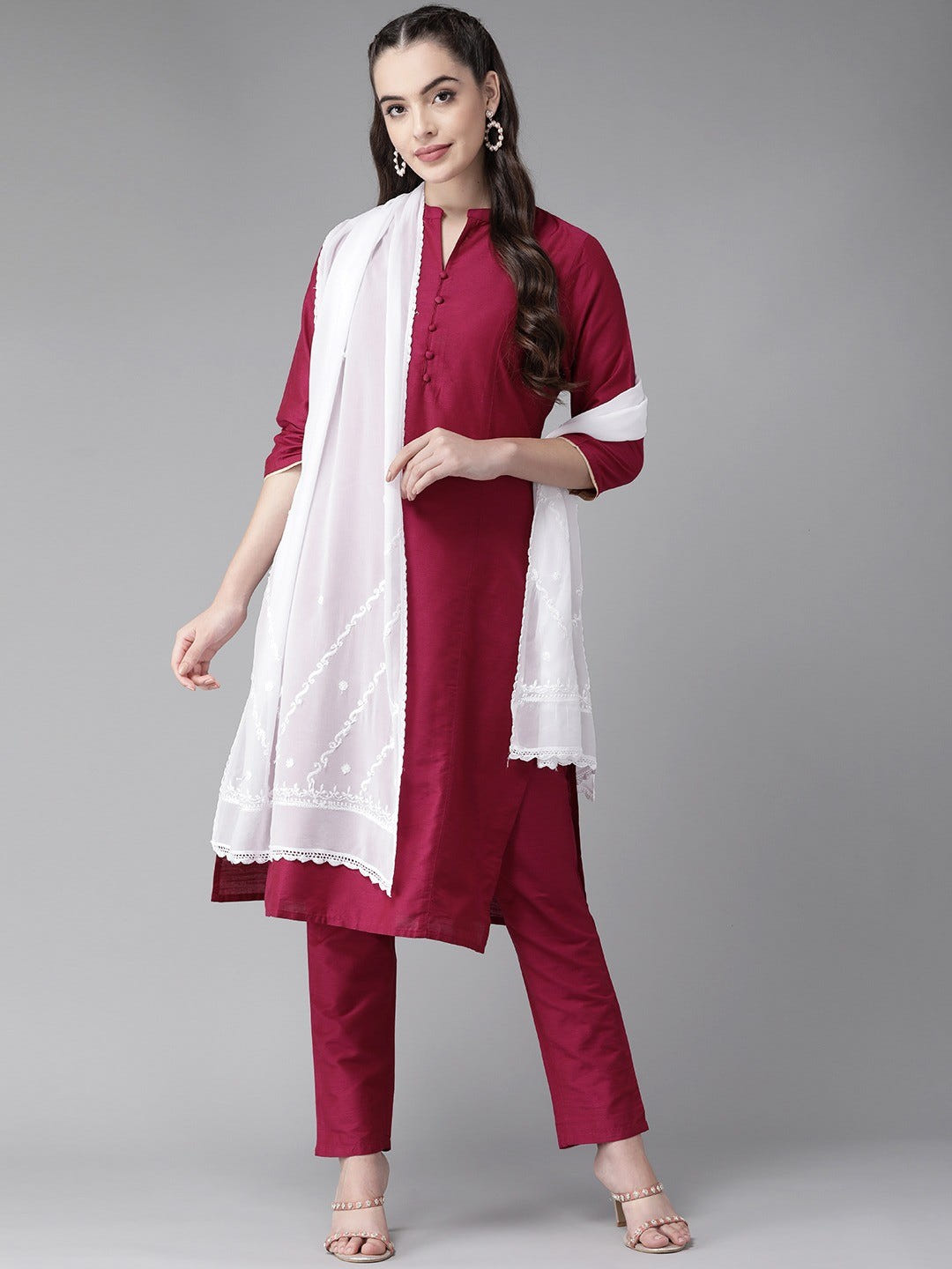 Ada Hand Embroidered White Georgette Lucknowi Chikankari Dupatta A511185