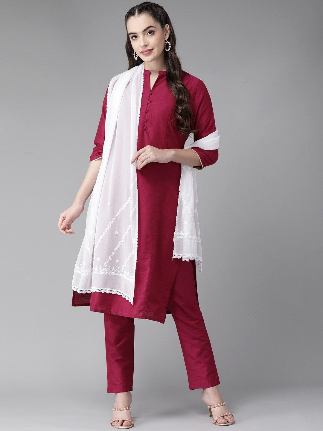 Ada Hand Embroidered White Georgette Lucknowi Chikankari Dupatta A511185