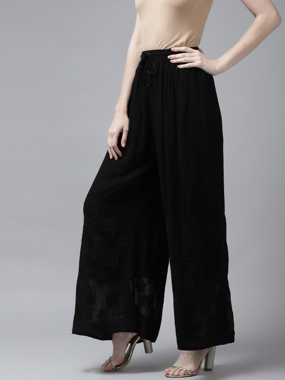 Ada Hand Embroidered Black Georgette Lucknowi Chikankari Palazzo A711154
