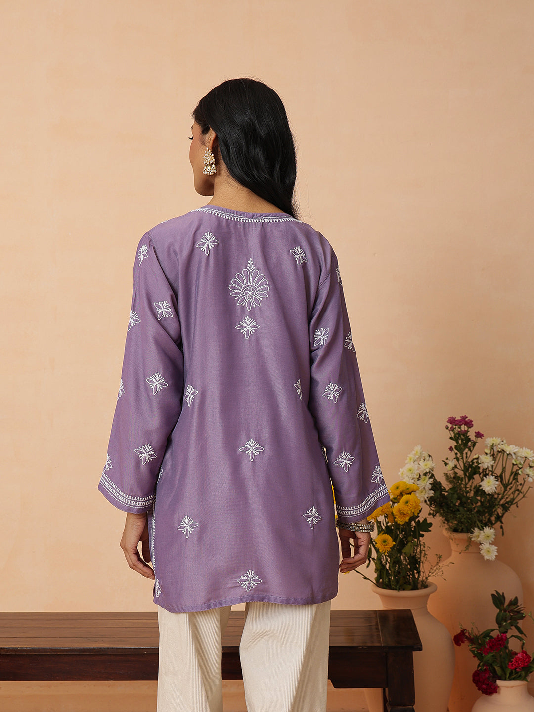 Ada Hand Embroidered Mauve Muslin Lucknowi Chikankari Short Kurti A911580