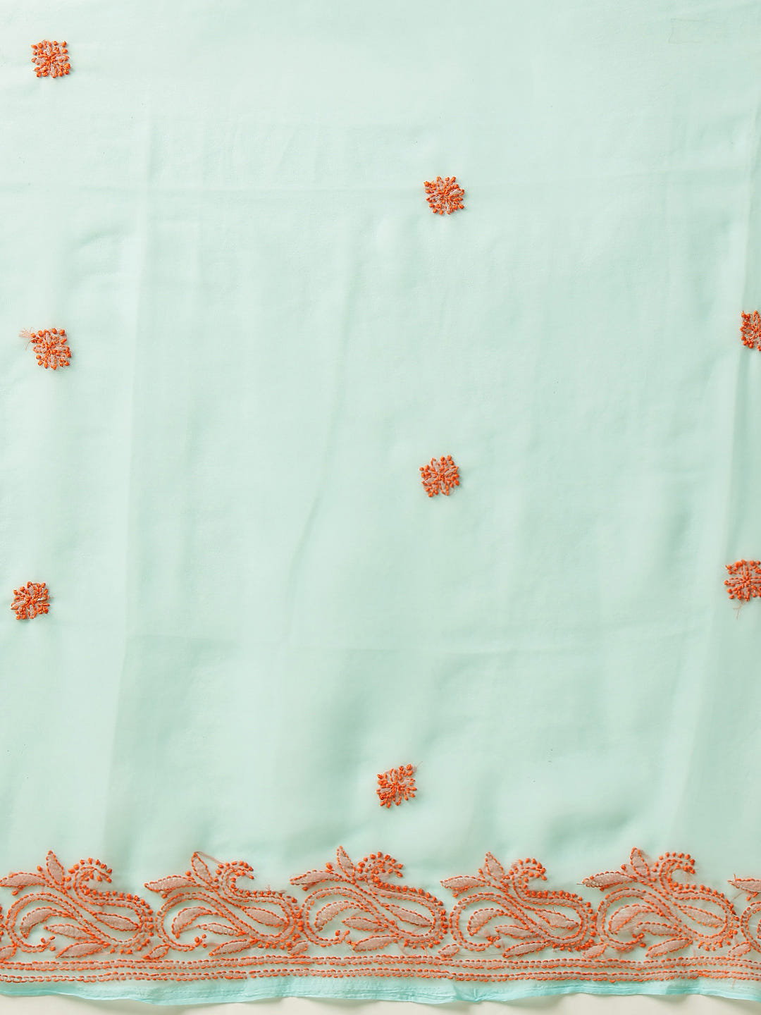 Ada Hand Embroidered Sea Green Georgette Lucknow Chikan Saree with Blouse A311192