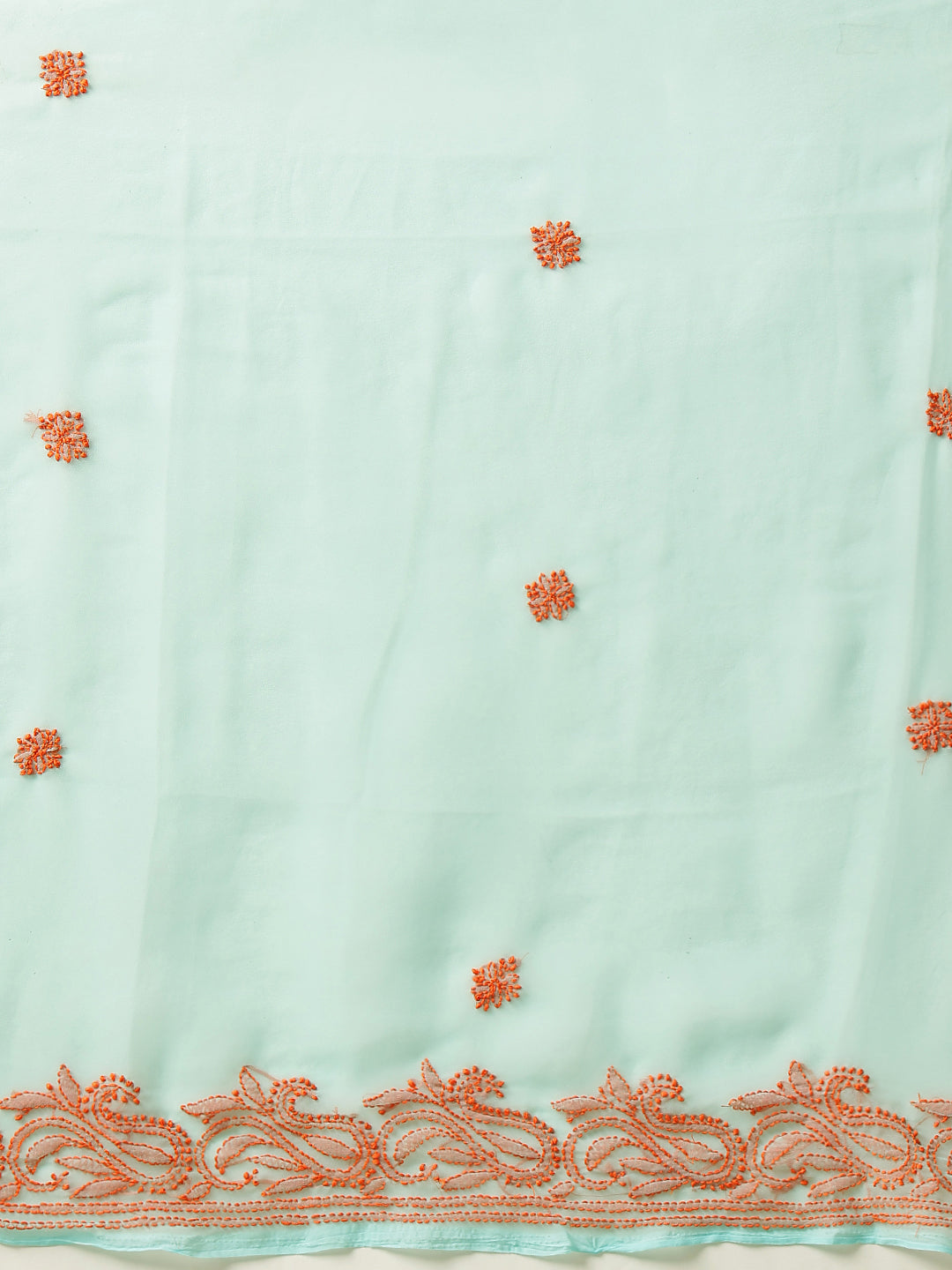 Ada Hand Embroidered Sea Green Georgette Lucknow Chikan Saree with Blouse A311192