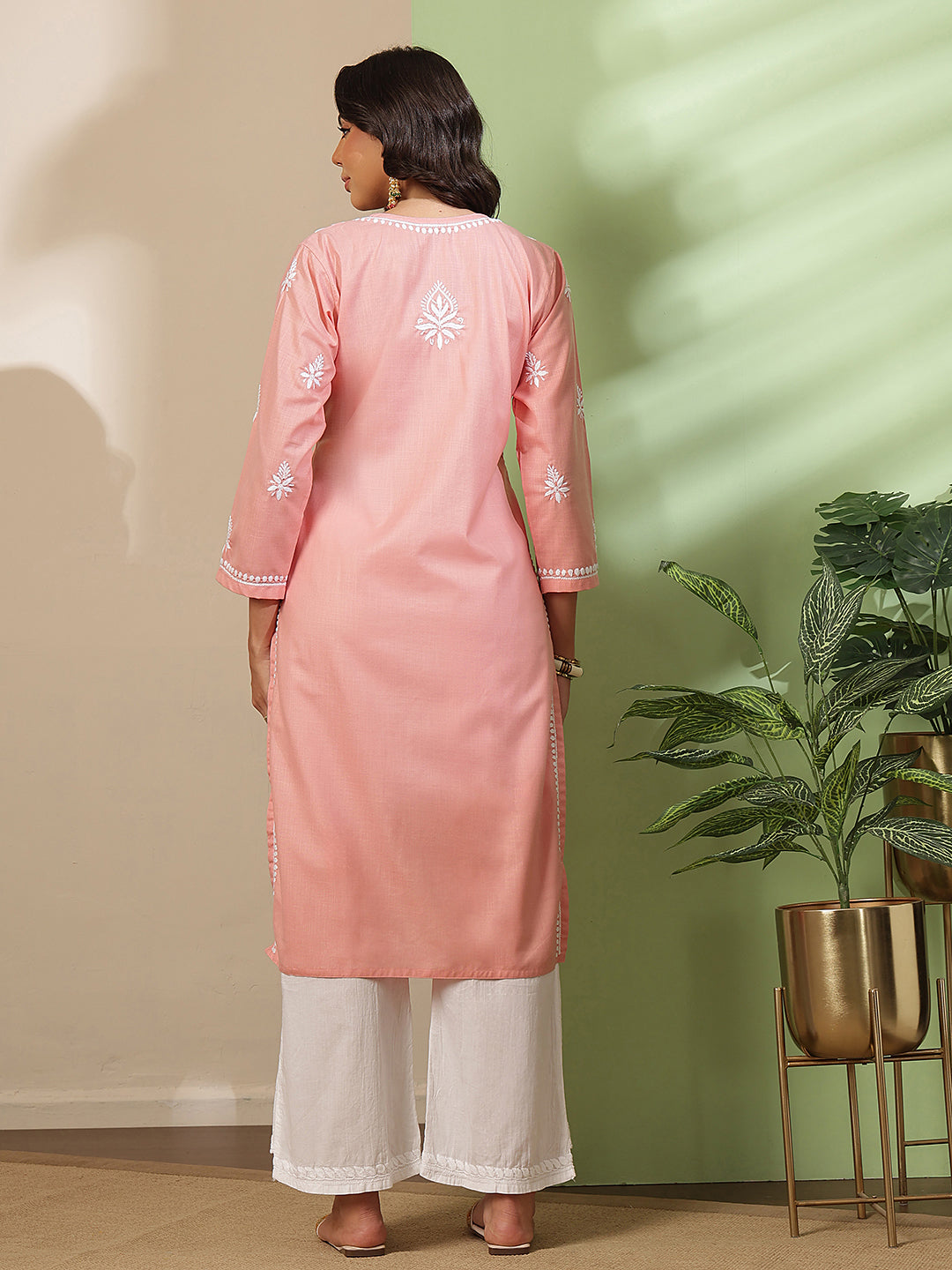 Ada Hand Embroidered Dusty Peach Cotton Lucknow Chikankari Kurta A411816