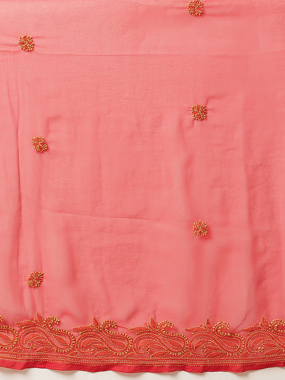 Ada Hand Embroidered Red Georgette Lucknowi Chikankari Saree With Blouse A311193