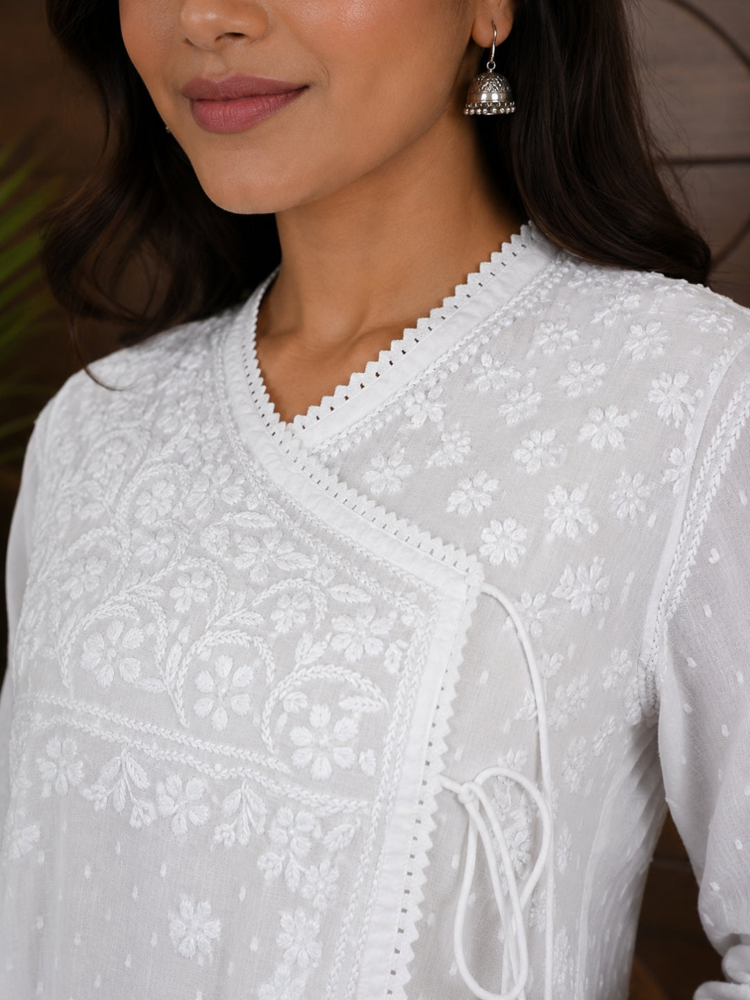 Ada Hand Embroidered White Cotton Angarkha Lucknowi Chikankari Top A911567