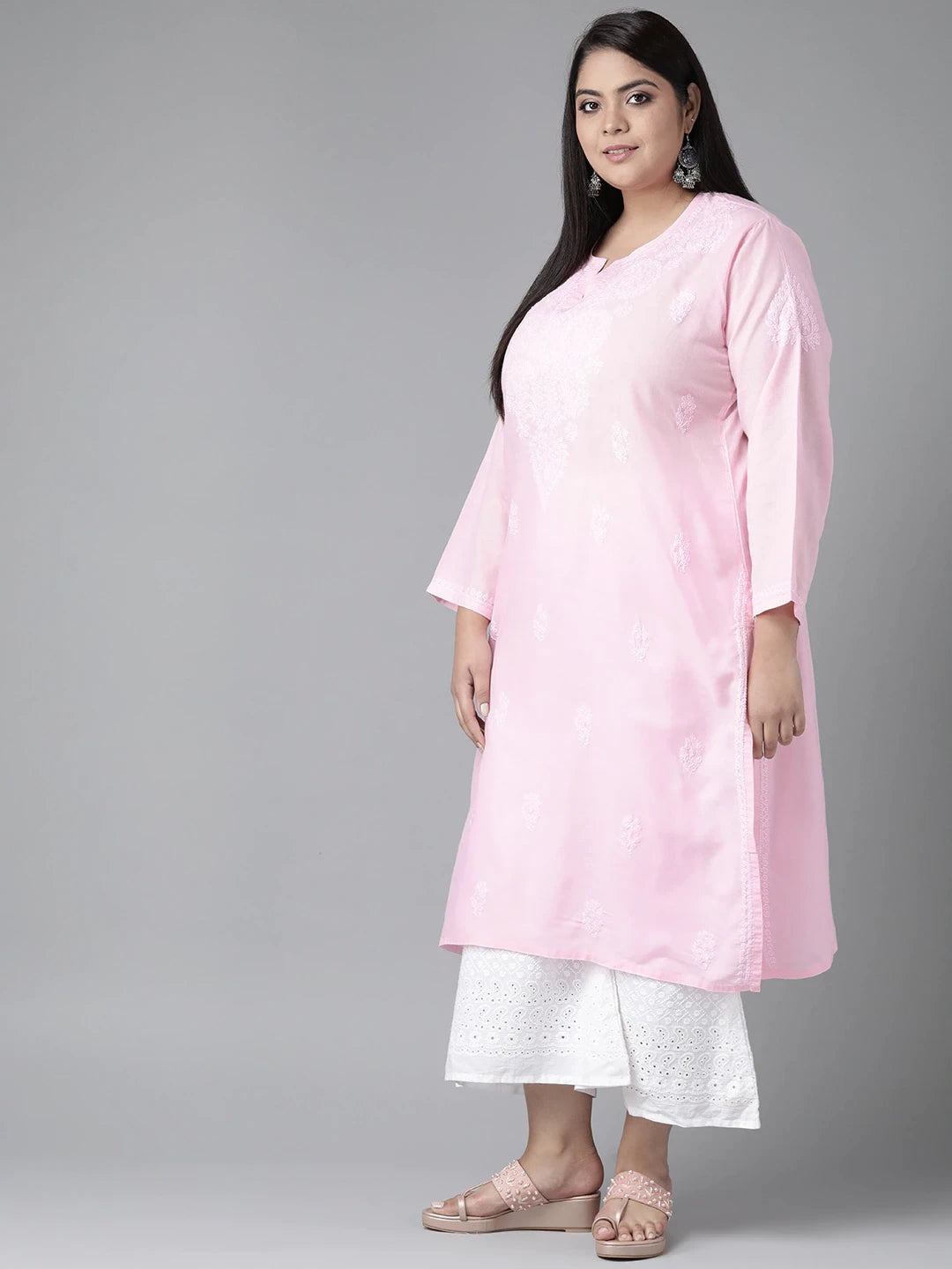 Ada Hand Embroidered Baby Pink Cotton Lucknowi Chikankari Kurta A302192