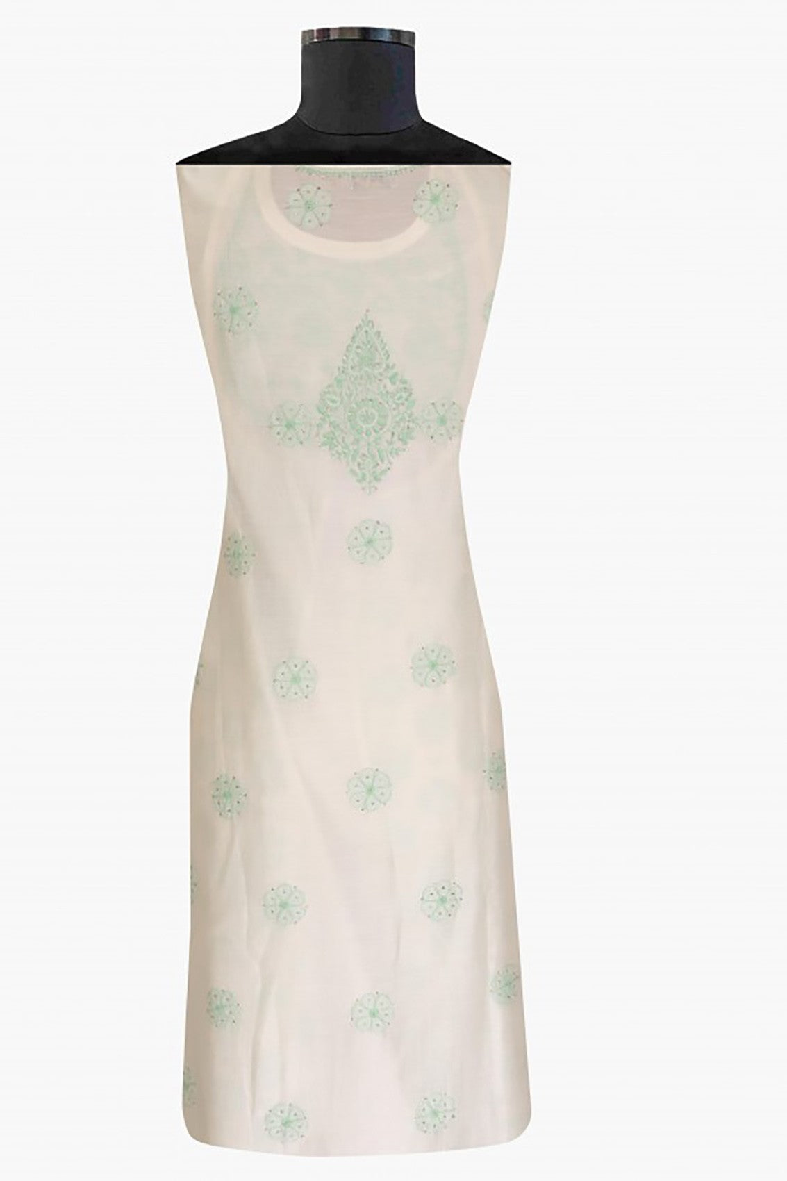 Ada Hand Embroidered Pearl White Chanderi Lucknowi Chikankari Semi-stitched Kurta Dupatta Set With Muqaish Work A621873