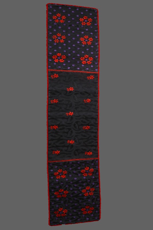 Ada Hand Embroidered Black Chanderi Lucknowi Chikankari Dining Table Runner Set 01A147200