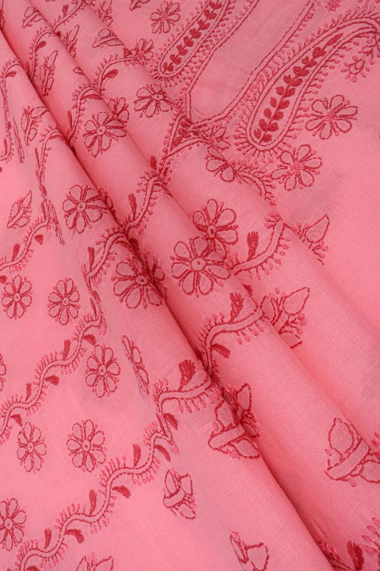 Ada Hand Embroidered Peach Cotton Lucknowi Chikan Unstitched Suit Piece A347798