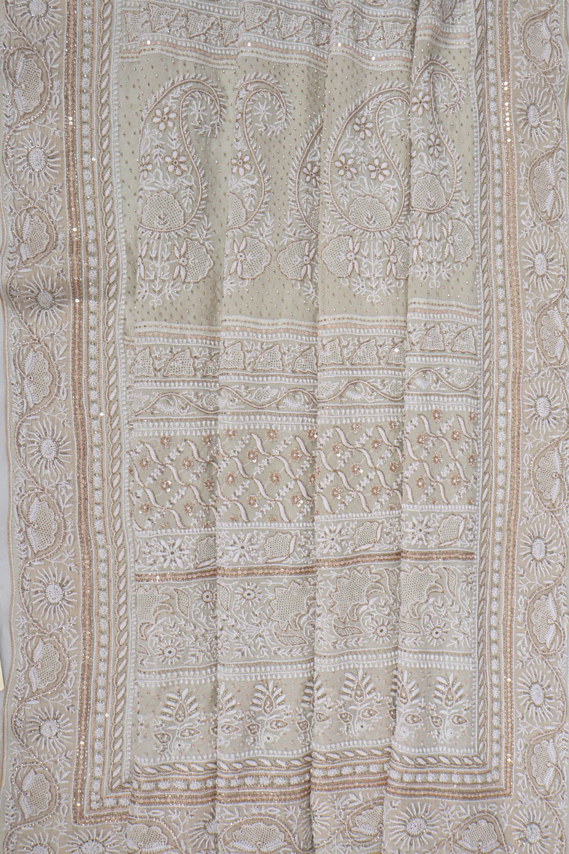 Ada Hand Embroidered Light Pista Green Pure Georgette Lucknowi Chikankari Saree/Blouse With Cutdana Work A619877