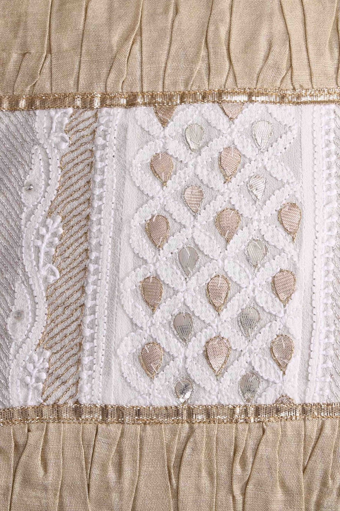 Ada Hand Embroidered Fawn Cotton Lucknowi Chikankari Cushion Cover With Gota Patti Work A563349