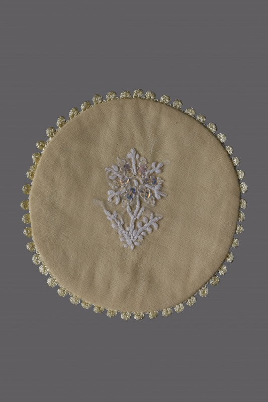 Ada Hand Embroidered Fawn Cotton Lucknowi Chikankari Table Coaster A604173