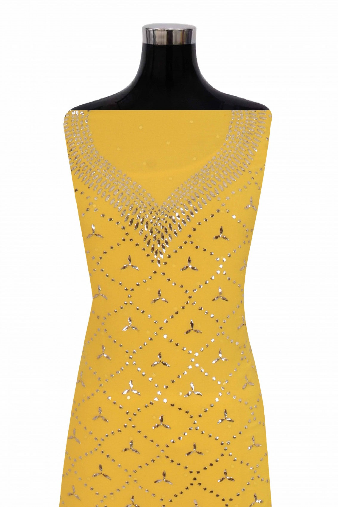 Ada Hand Embroidered Bright Yellow Pure Georgette Lucknowi Chikankari Unstitched Kurta Dupatta Set With Muqaish Work 01A207861