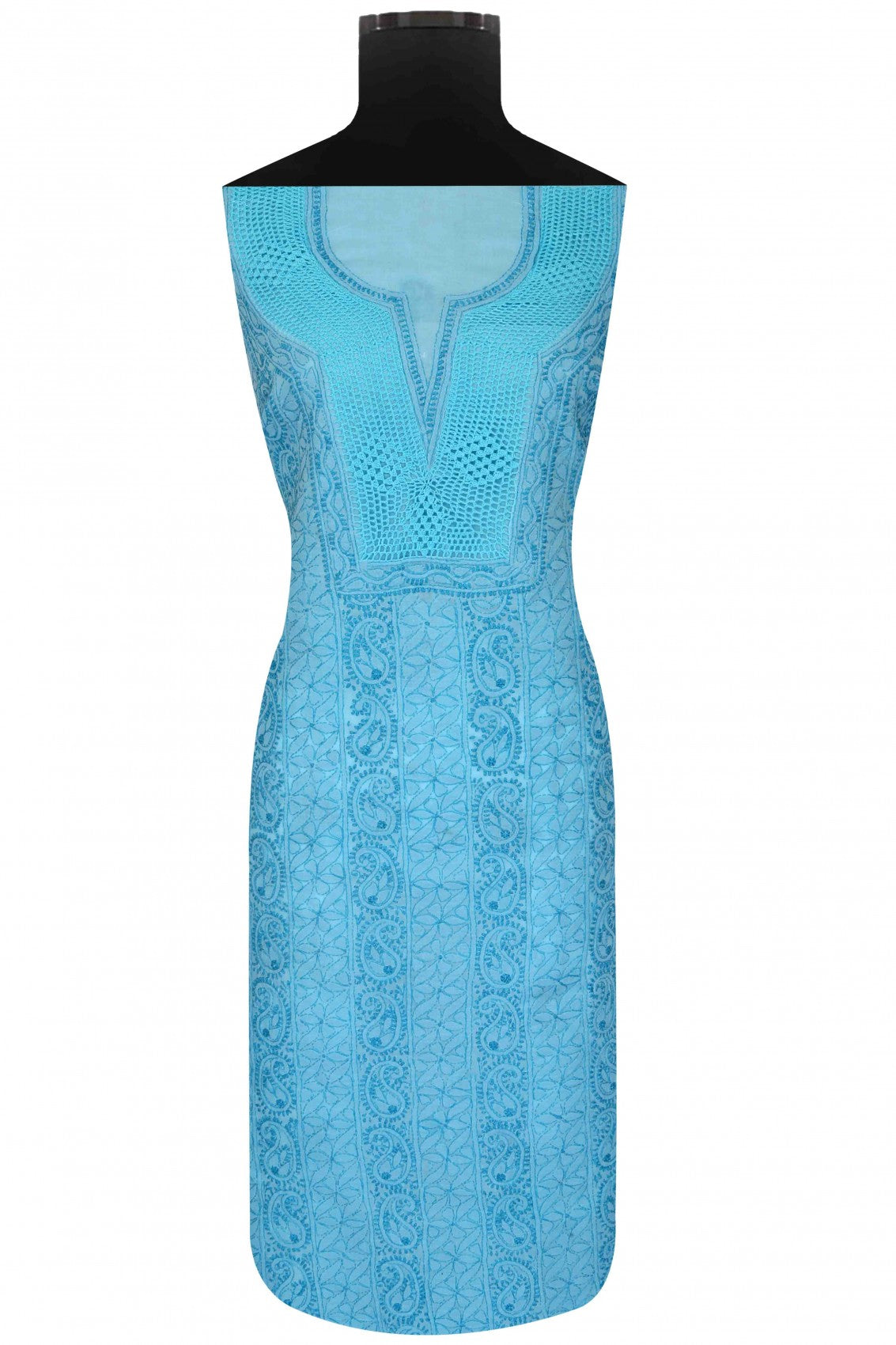 Ada Hand Embroidered Blue Cotton Lucknowi Chikankari Unstitched Suit Piece 01A127644