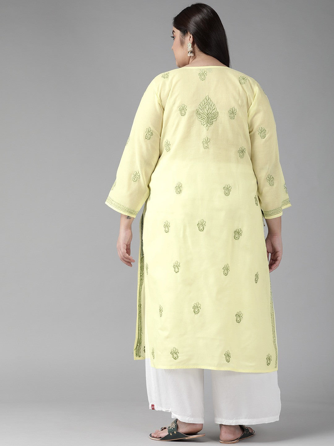 Ada Hand Embroidered Lemon Cotton Lucknowi Chikankari Straight Kurta A275710