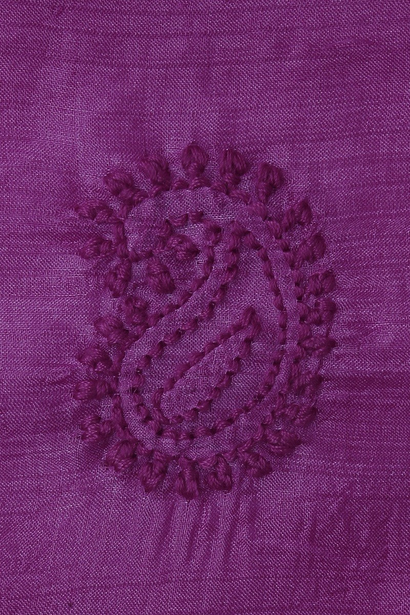 Ada Hand Embroidered Magenta Tusser Silk Lucknowi Chikankari Saree With Blouse- A525189