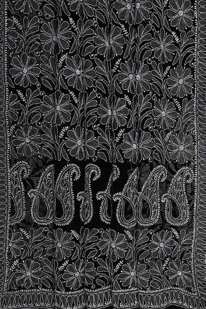 Ada Hand Embroidered Black Georgette Lucknowi Chikankari Saree With Blouse- A621552
