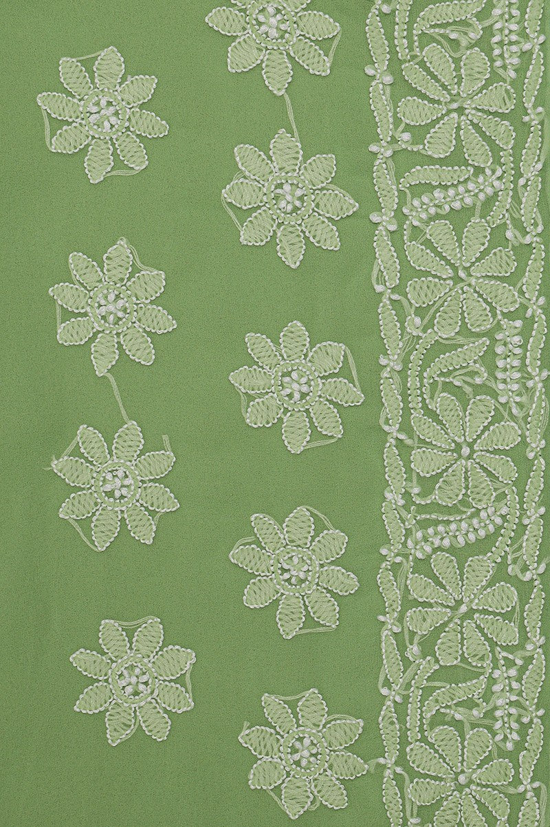 Ada Hand Embroidered Green Georgette Lucknowi Chikankari Saree With Blouse A611480