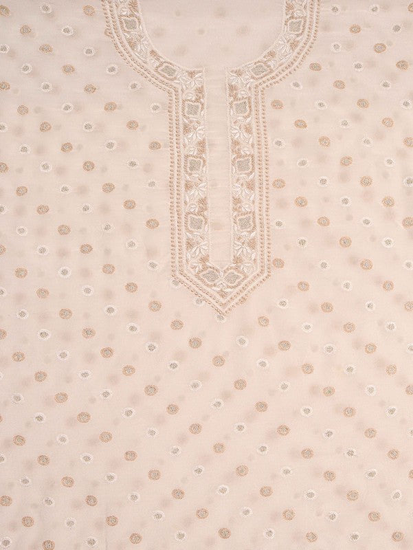 Ada Hand Embroidered Cream Pure Georgette Lucknowi Chikankari Unstitched Men's Kurta Piece With Zari Work 01A13542