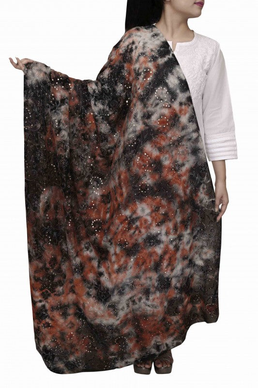 Ada Hand Embroidered Black Pure Georgette Lucknowi Chikankari Dupatta With Muqaish Work A391595