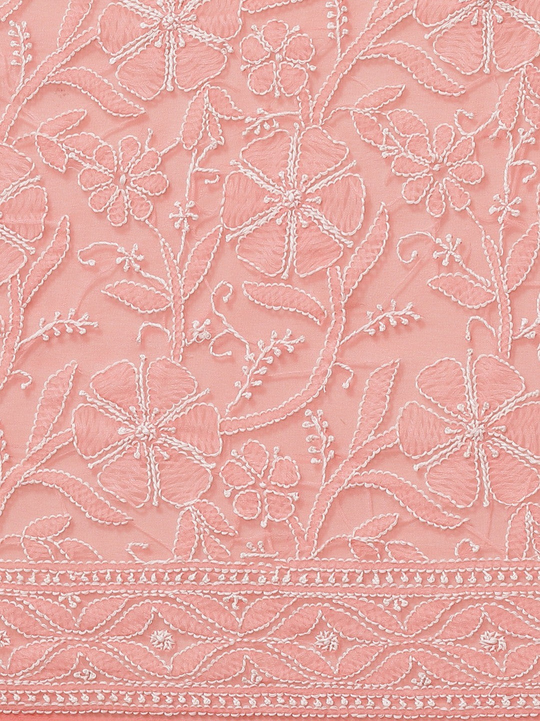 Ada Hand Embroidered Peach Georgette Lucknow Chikan Saree With Blouse-A311306
