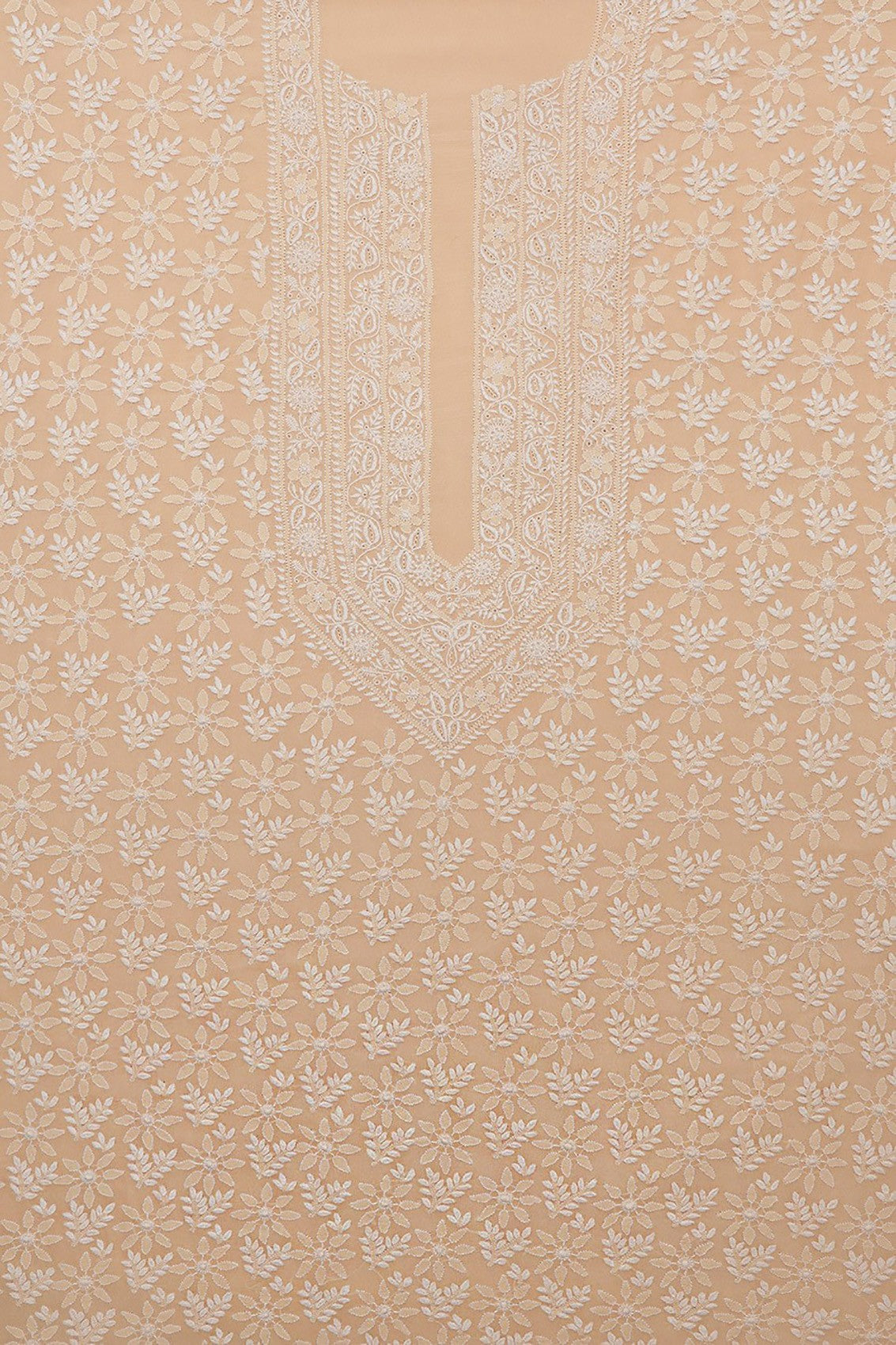 Ada Hand Embroidered Beige Pure Georgette Lucknowi Chikankari Unstitched Kurta Dupatta Set A1114